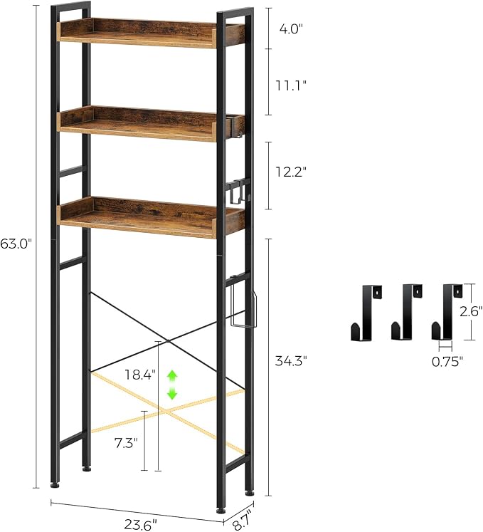 Rolanstar Over The Toilet Storage Rack, 3-Tier Bathroom Organizer Shelf Over - Image 3