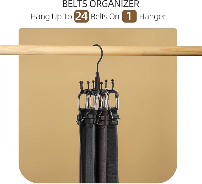 ZEDODIER Belt Hanger, 4 Pack Rotatable Belt Rack Closet Accessories Organizer - Image 3