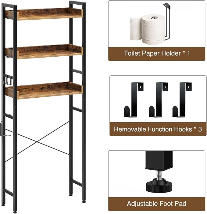 Rolanstar Over The Toilet Storage Rack, 3-Tier Bathroom Organizer Shelf Over - Image 7