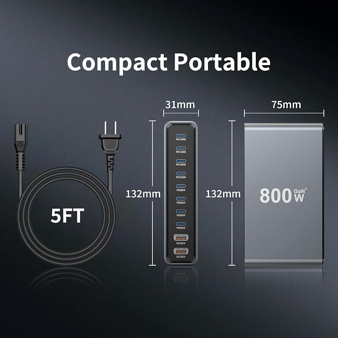 800W GaN3 10-Port USB-C Charging Station - Image 4