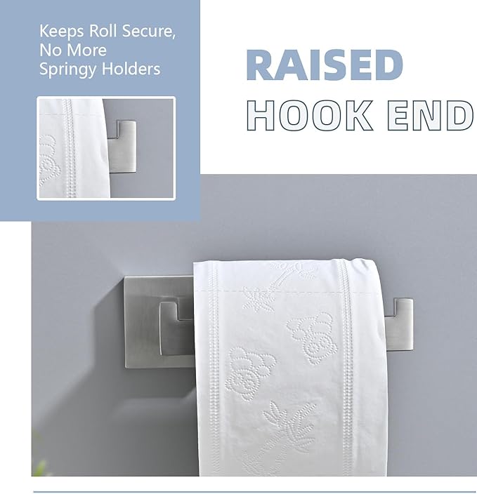 3PCS Bathroom Hardware Set, Brushed Nickel Toilet Paper Holder, 2 Square Towel - Image 4