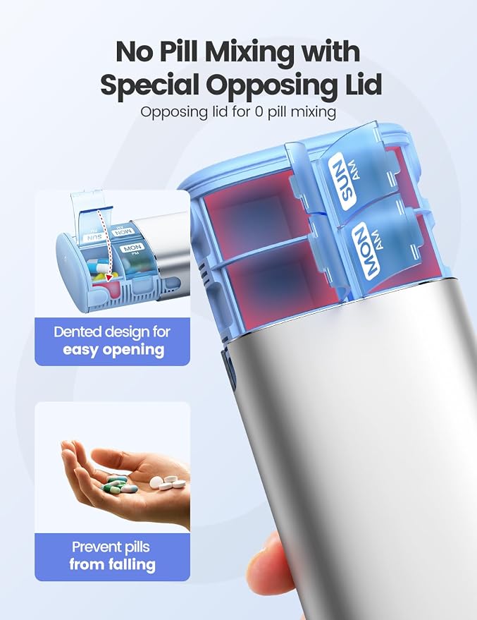 Vaydeer Metal 7 Day Pill Organizer 2 Times a Day – AM PM Weekly Travel Pill Case - Image 5