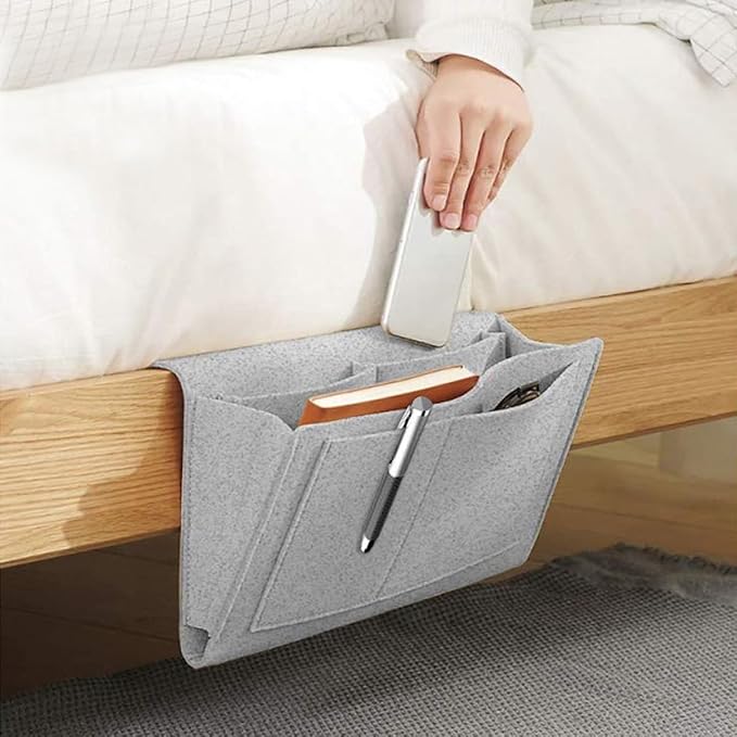 Bringsine 5 Pockets Bedside Caddy, Felt Bed Storage Organizer Hanging Bag Holder - Image 4