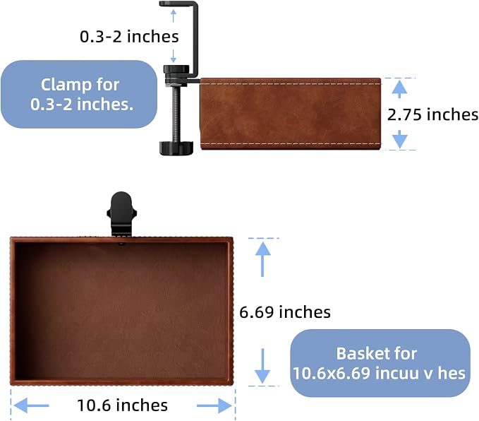 PU Leather Under Desk Drawer Organizer, 360° Rotating Clamp - Image 6