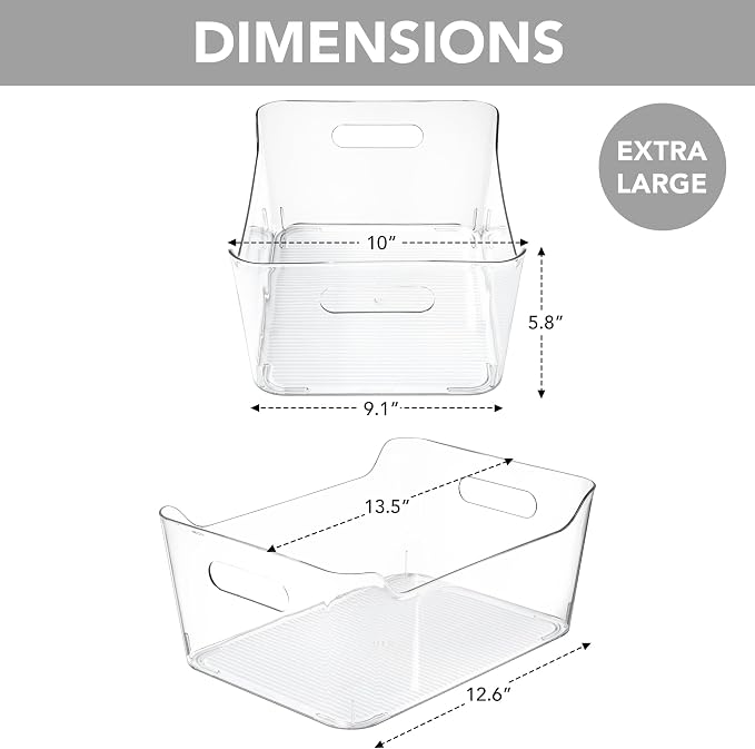 Tiawudi 4 Pack Plastic Storage Bins, Extra Large Pantry Organizer, 13.5" x 10" - Image 2