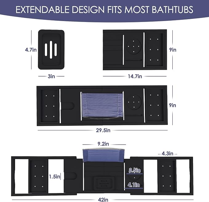 Foldable Bathtub Caddy Tray, Bamboo Bath Tub Tray Table - Image 6