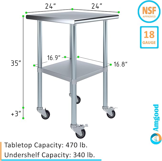 AmGood 24" x 24" Stainless Steel Work Table - Image 3
