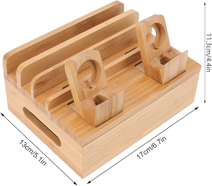 Fdit Charging Station with 5 Ports, Wood Organizer Rack with Cable Management - Image 2