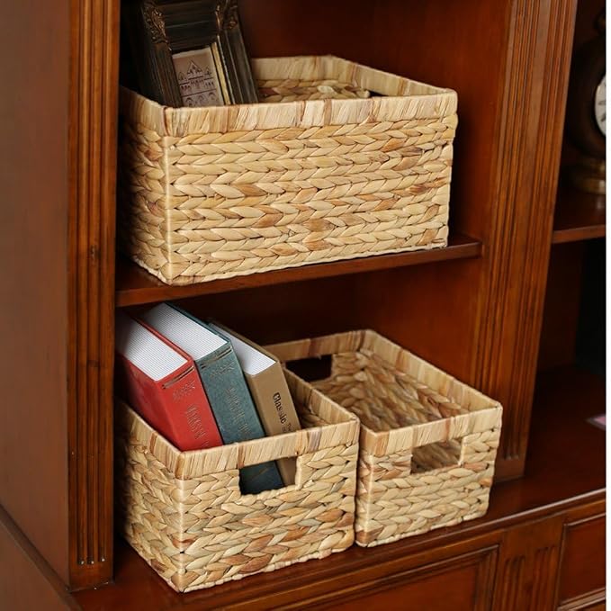 Woven Natural Water hyacinth Rectangular Storage Baskets - Image 4