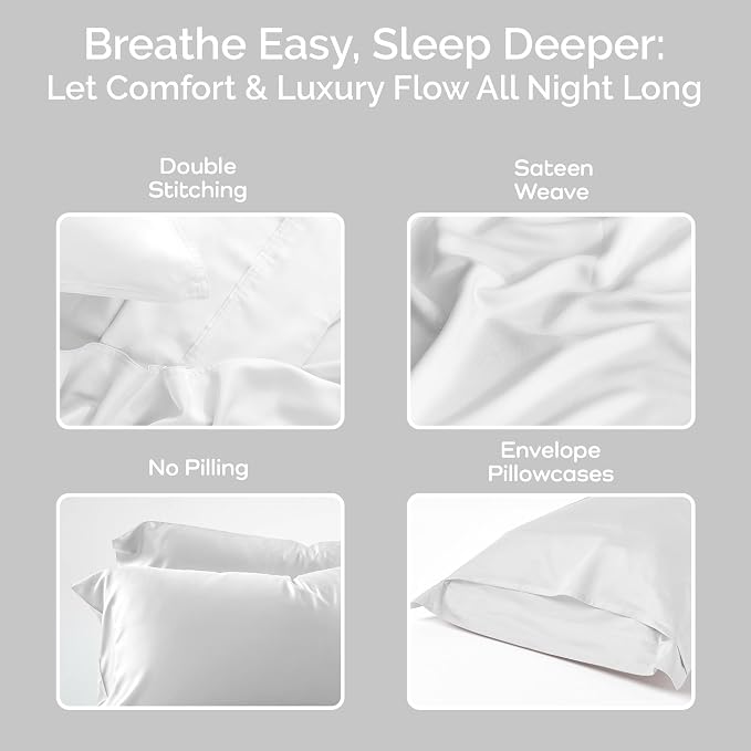 Pillow Cases Queen Size Set of 2 Pillowcases 100% Viscose from Bamboo Cooling - Image 4