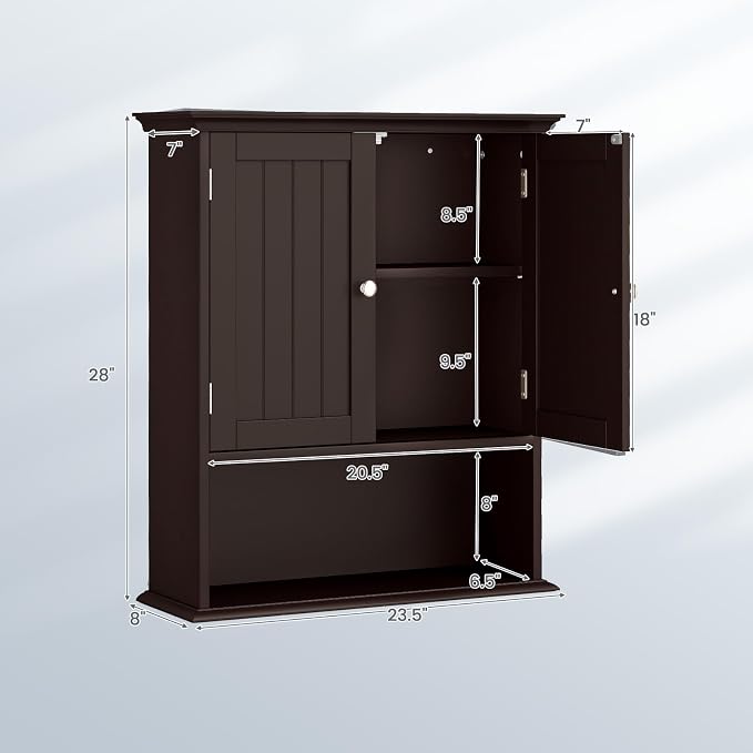 Tangkula Bathroom Wall Cabinet, Wooden Hanging Storage Cabinet - Image 3