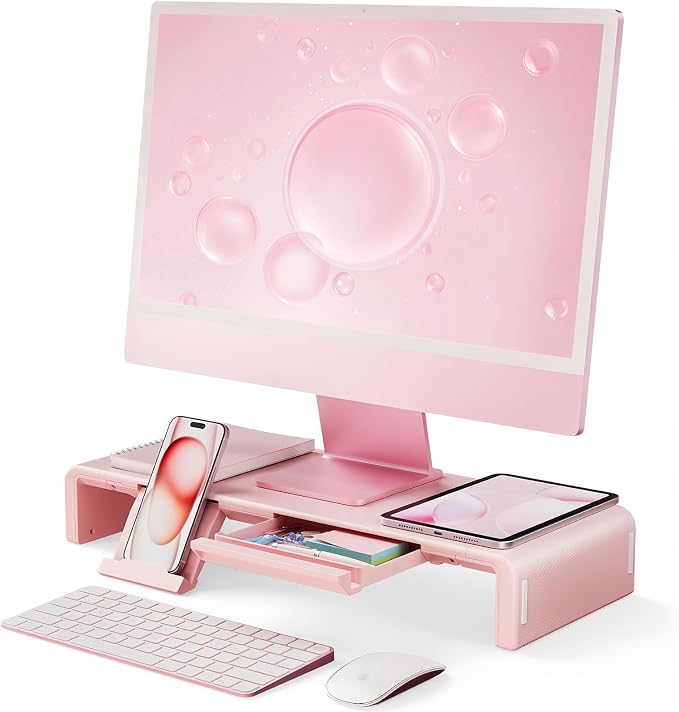 Pink Monitor Stand Riser, Klearlook Foldable, Height Adjustable Computer Stand by KlearlookMaximizedClarity