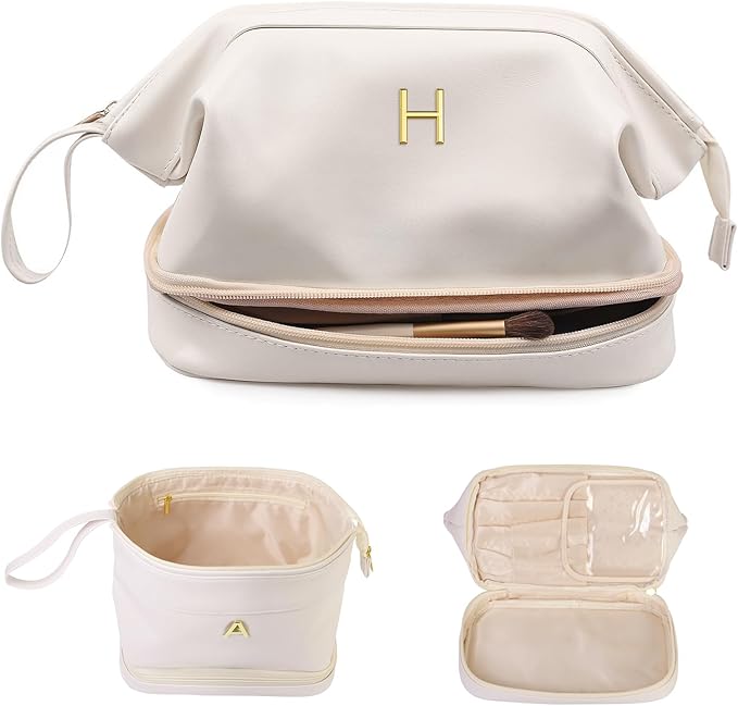 Gifts for Girls, Initial Large Makeup Bag, Personalized Double Layer Cosmetic by Vogewood