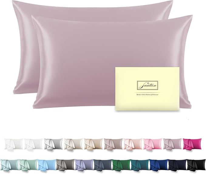 Silk Pillow Cases 2 Pack Soft Breathable and Sliky Standard Size Pillow Cases by Suatien