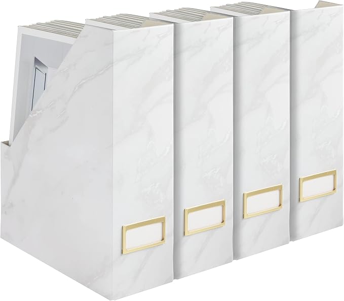 BLU MONACO Set of 4 Magazine Holders | White Marble Design by Blu_Monaco