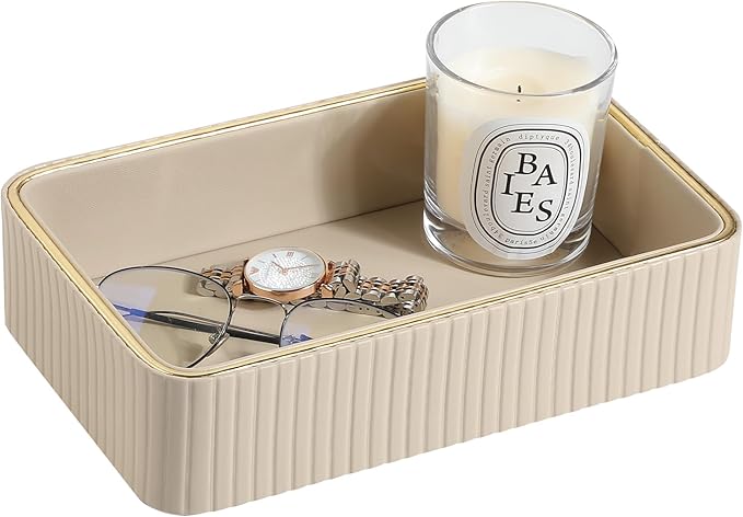 Desk Organizer Tray, PU Leather Valet Tray Nightstand Organizer Cologne Perfume by MEIBOOCH