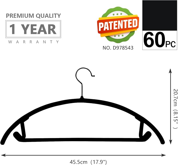 MIZGI Premium Velvet Hangers 60 Pack Heavyduty- Non Slip No Shoulder Bump Suit - Image 2