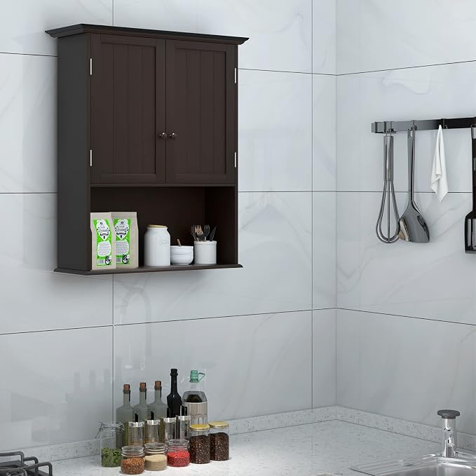 Tangkula Wall Mount Bathroom Cabinet Wooden Medicine Cabinet Storage Organizer - Image 4