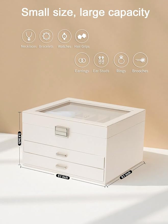 Clear Lid Jewelry Box, 3 Layers Jewelry Organizer Large Multi-Functional - Image 3