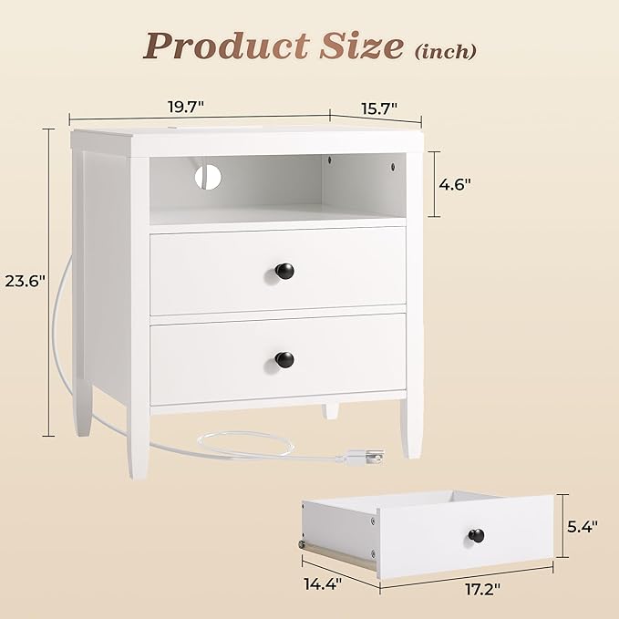 Huuger Nightstand with Charging Station, Bed Side Table - Image 2
