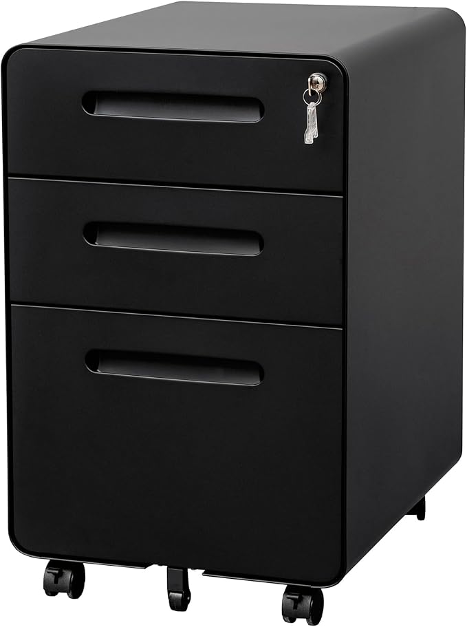 3 Drawer File Cabinet with Lock and 4 Keys, Mobile Metal Filing Cabinet by LVSTEEL
