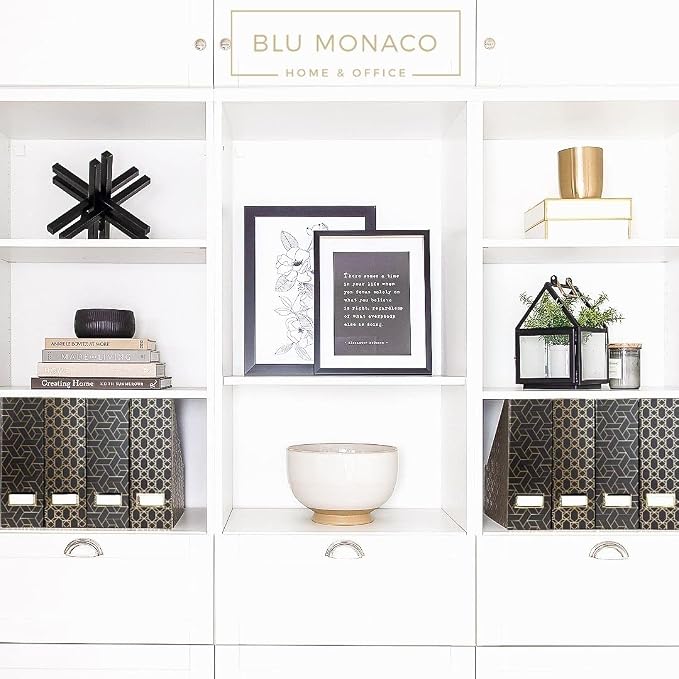 BLU MONACO | Set of 4 Black & Gold Geometric Magazine File Holders - Image 4