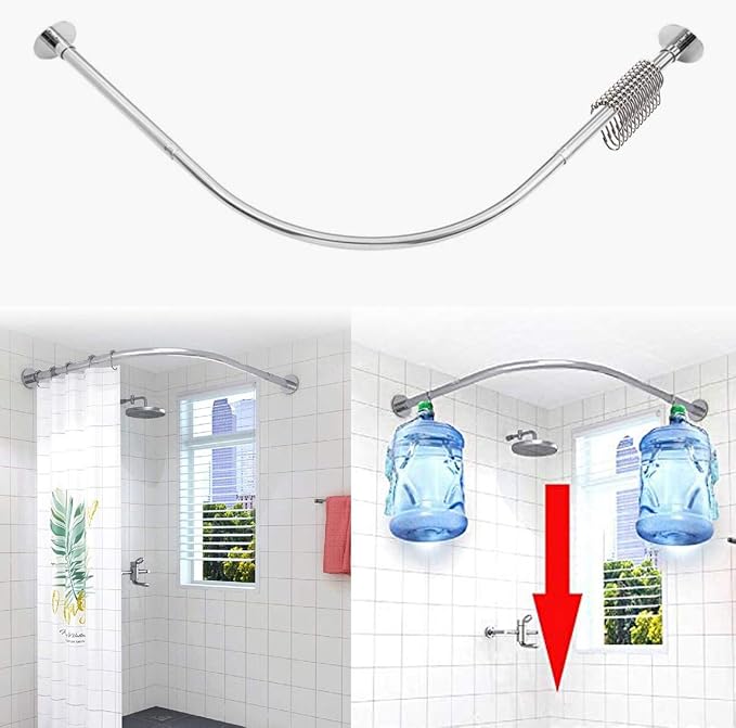 Corner Shower Curtain Rod Adjustable Stainless Steel L Shaped Rack Drill Free by Tanxih
