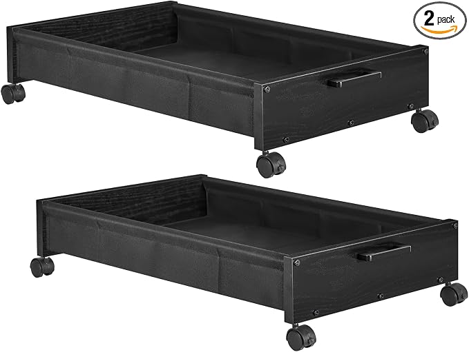 Under Bed Storage with Wheels, Wooden Under Bed Drawers On Wheels, Rolling by FOUCSSOMEI