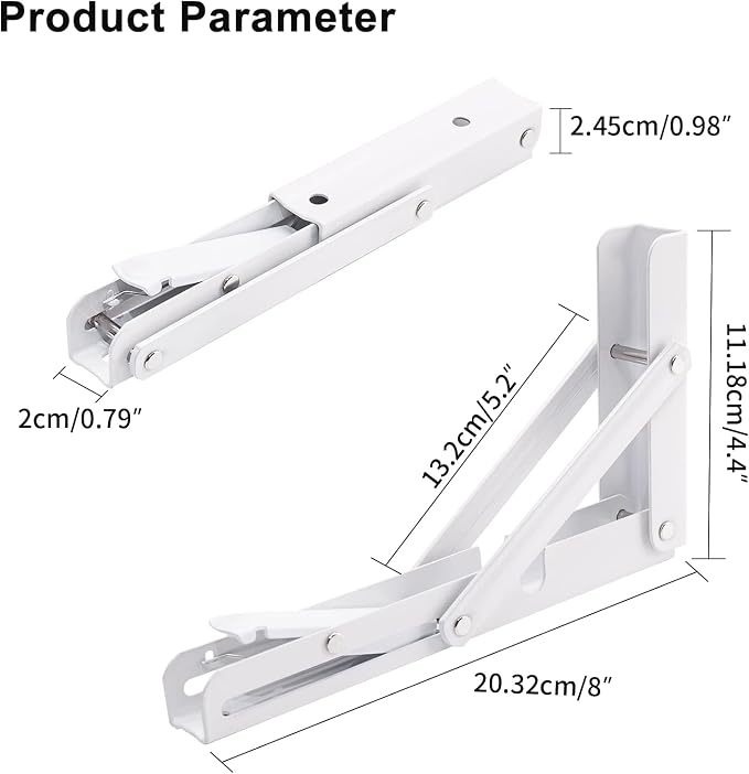 YUMORE Folding Shelf Brackets, 8 Inch Heavy Duty Collapsible Shelf Bracket - Image 2