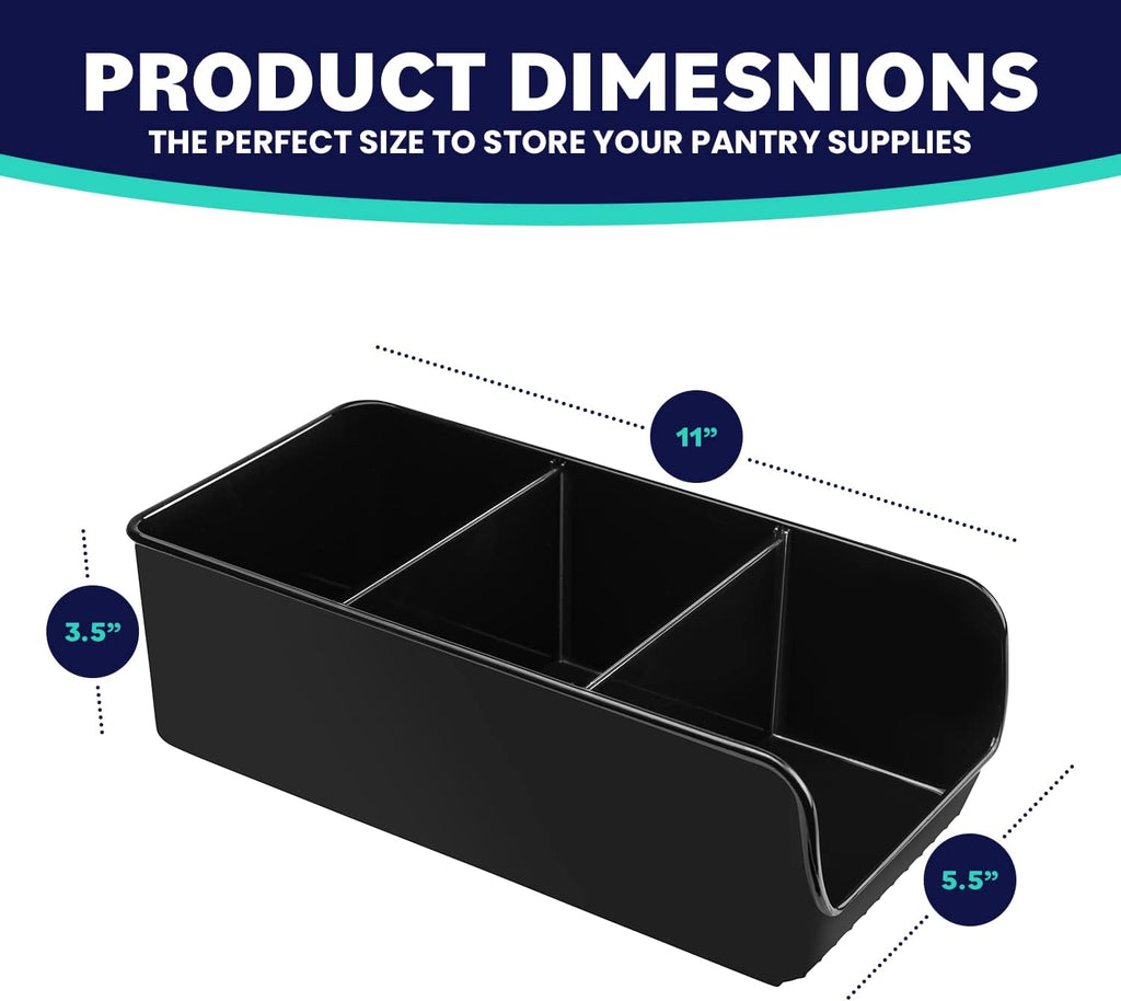 Black Storage Bins for Pantry - 3 Compartment Kitchen Cabinet and