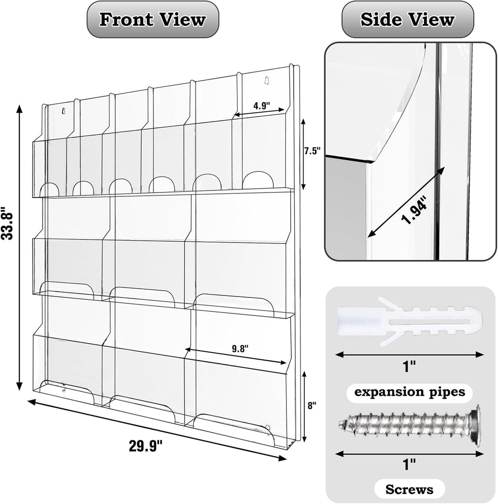 Acrylic Brochure Pamphlet Holder, 6 Magazine Holders and 6 Pamphlet