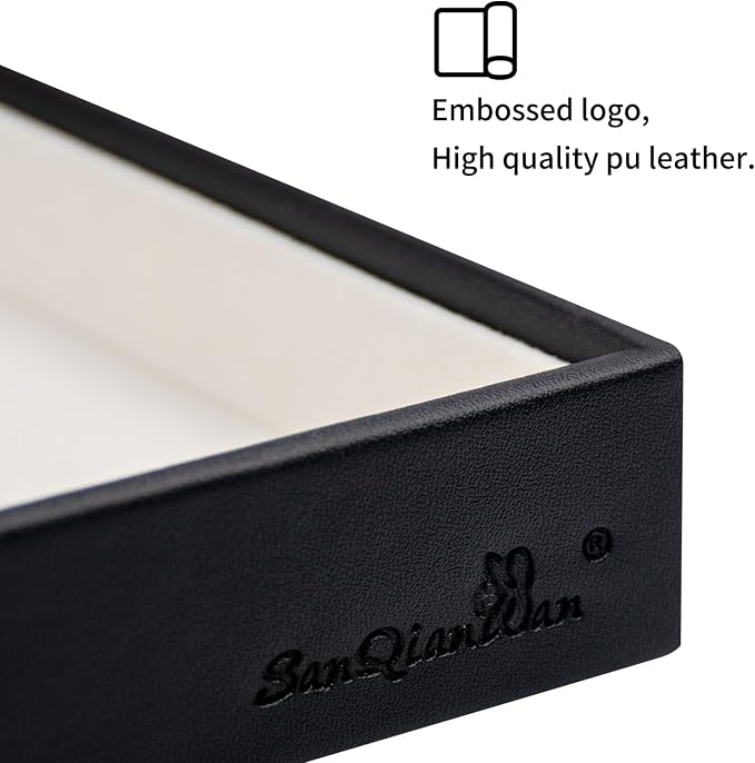 SANQIANWAN Leather Jewelry Organizer Trays Velvet Liner Storage Drawer Display - Image 4