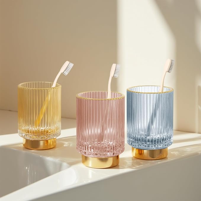 Makeup Brush holder Organizer, Crystal Glass Toothbrush Holders, Striped Make - Image 2