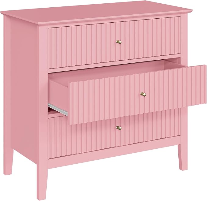 RoyalCraft Fluted 32 inch Wide Nightstand Set of 2, Large Pink Nightstand - Image 8