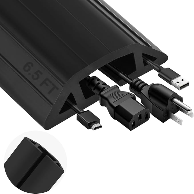 MYFAMIREA 6.5FT Floor Cord Cover Heavy Duty Cable Cover Protector 3 Channels by MYFAMIREA