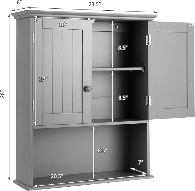 Tangkula Wall Mount Bathroom Cabinet Wooden Medicine Cabinet Storage Organizer - Image 3