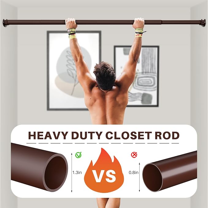 Closet Rod - Closet Rods for Hanging Clothes, 17 to 68 inch Adjustable Closet - Image 3