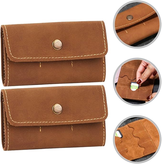 DOITOOL 2pcs Retro PU Memory Card Case Holder Organizer Secure Snap Closure - Image 6