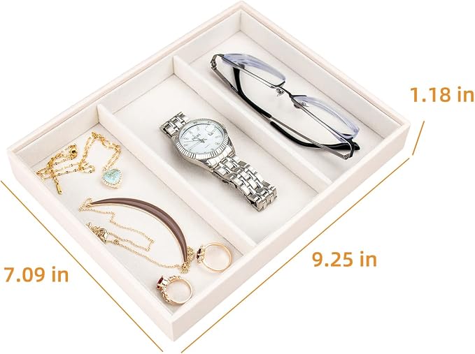 SANQIANWAN Leather Jewelry Organizer Trays Velvet Liner Storage Drawer Display - Image 3