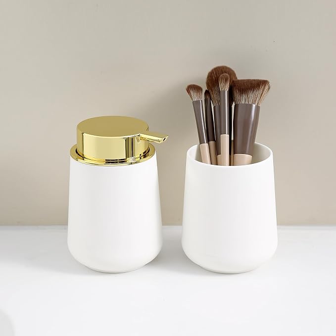 White and Gold Bathroom Accessories 2 Piece Set Luxury Matte Plastic Soap - Image 4