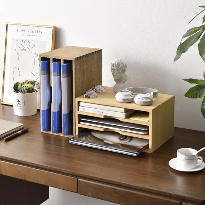 KIRIGEN Wooden Desktop Organizer Paper Storage Letter Tray File Sorter - Image 2