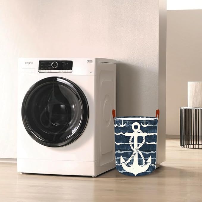 Laundry Baskets 15.7x19.7 Inch Large Nautical Anchor Design Collapsible Laundry - Image 7
