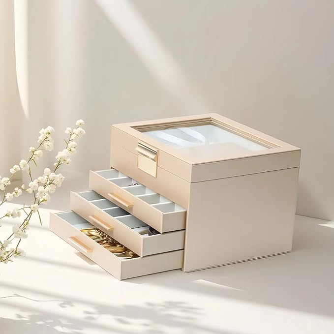 BOOVO Clear Lid Jewelry Box, 4 Layers Jewelry Organizer Large Jewelry Storage - Image 6