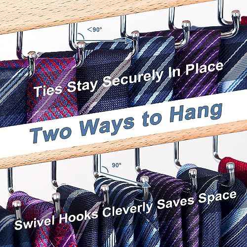 Belt and Tie Organizer for Closet, Tie and Belt Rack Wall Mounted with 20 Storage Hooks, Non Slip 180 Degree Rotating Tie Holder Belt Hanger for Closet/Wall Mount
