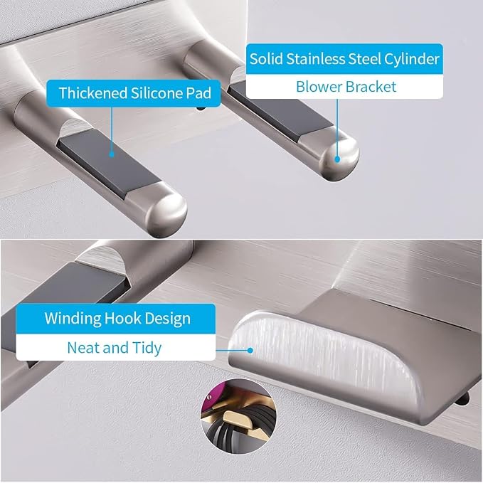 Hair Dryer Holder, SUS304 Adhesive Blow Dryer Holder Wall Mounted Compatible - Image 2