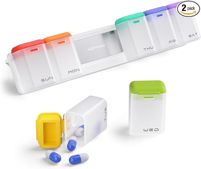 Weekly Pill Organizer Magnetic, Removable Pill Box 7 Day 1 Time a Day, Large by KOVIUU