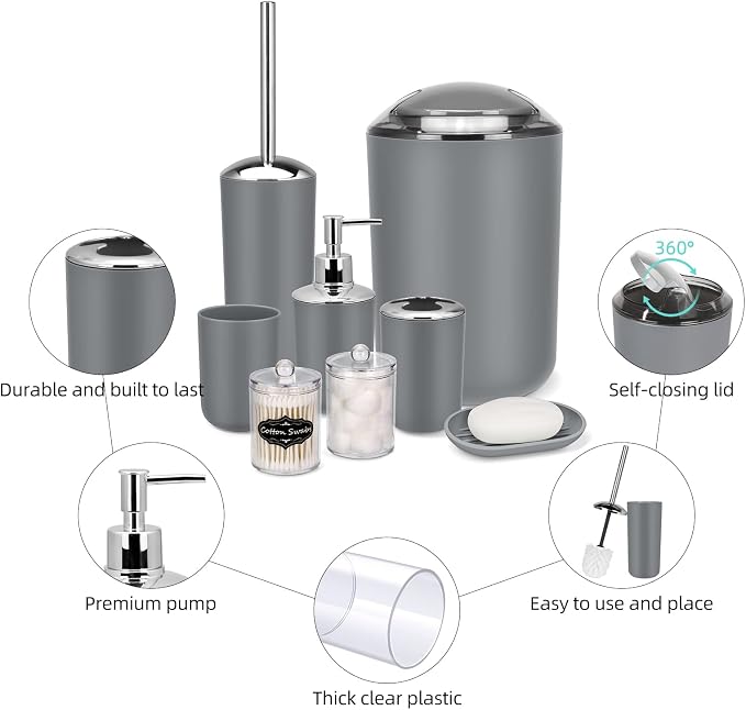 IMAVO Bathroom Accessories Set, 9 Pieces Bathroom Accessory Set, Qtip Holders - Image 5