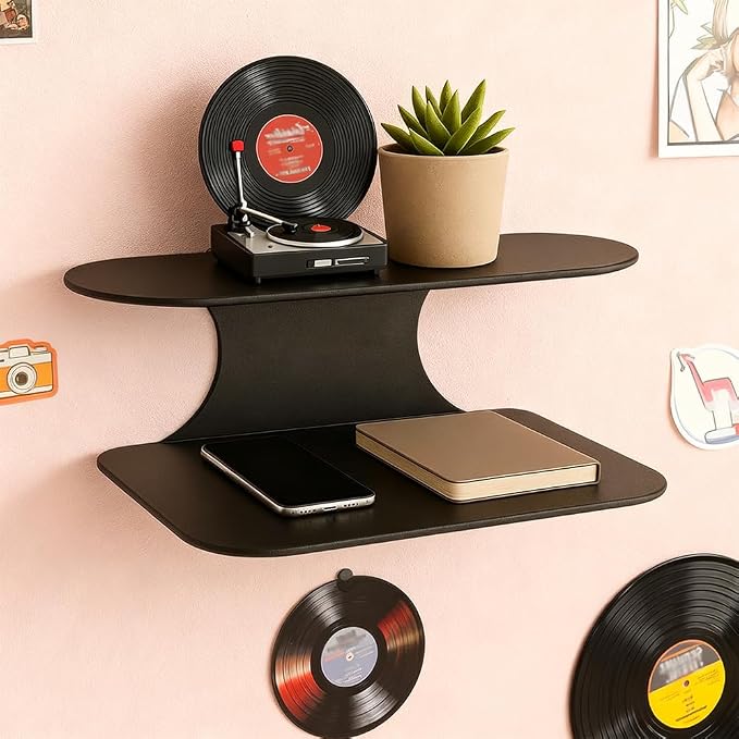 Simple Metal Floating Nightstands Set of 2, Wall Mounted Black Bedside Shelf - Image 5