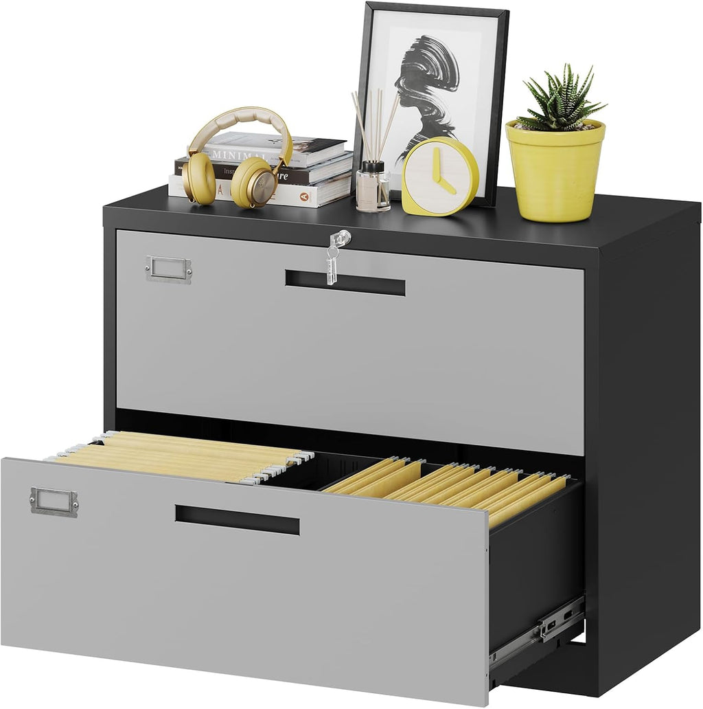 2 Drawer Lateral File Cabinet with Lock, Metal Steel Filling Cabinets