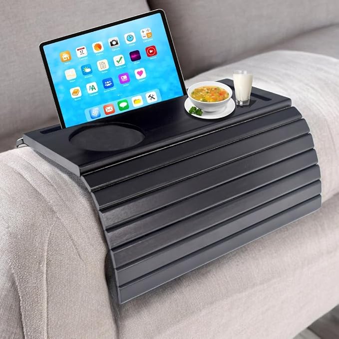 Bamboo Couch Arm Tray Table Clip-On Foldable Sofa Armrest Tray - Image 8